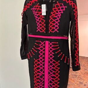 Stylish Black Dress with Red and Pink Accents